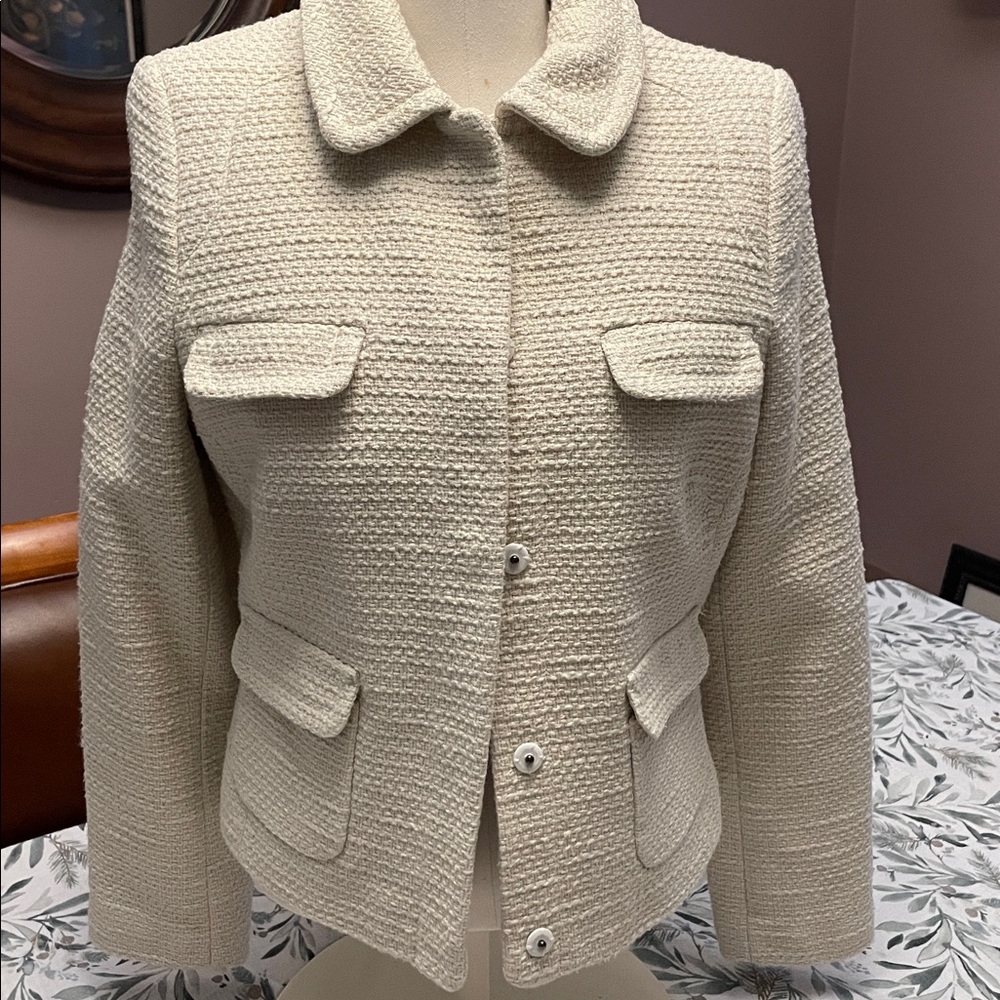 Boden Cream Textured Tweed Jacket Blazer